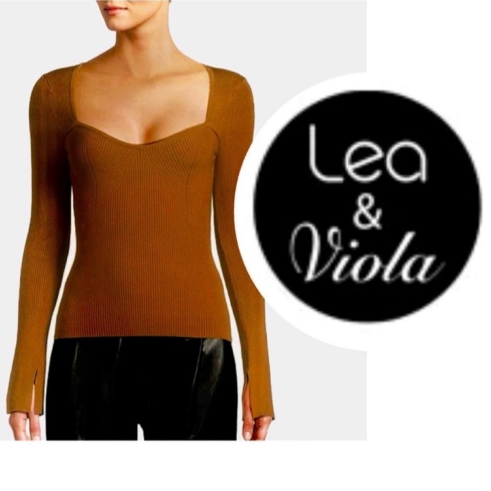 NWT Lea & Viola sweetheart cashmere square neck ribbed knit sweater blouse - Picture 3 of 15